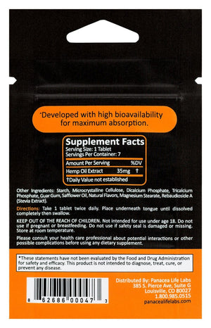 Panacea Life F.A.S.T. CBD 35mg Tablets 7 pack back - PhytoRite.com